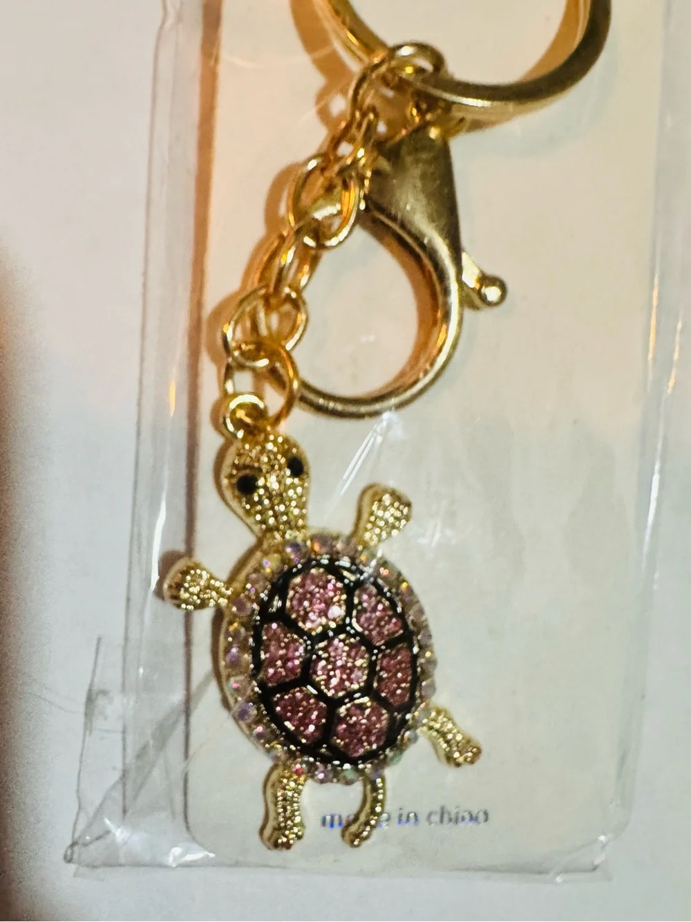 Mint Crystal Turtle Keychain - Gold Pink Sparkle bagcharm NEW